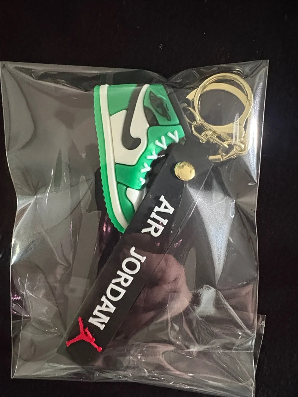 White And Green Sneaker Keychain Bag Charm With Strap